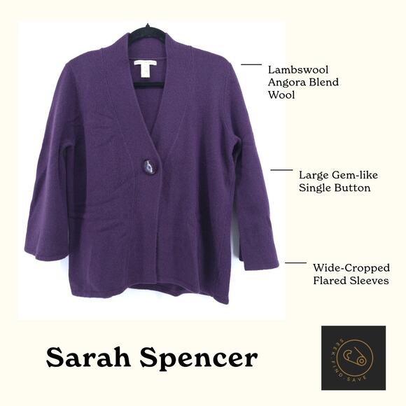 Sarah Spencer Lambswool Angora Quiet Lux Purple Mock Neck Flared Sleeve Cardi L - Picture 14 of 14